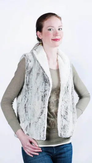 Shawl Collar Vest, Reversible less pockets - Luxury Faux Fur in Khaki with Cuddly Fur in Ivory