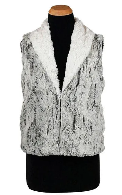 Shawl Collar Vest, Reversible less pockets - Luxury Faux Fur in Khaki with Cuddly Fur in Ivory