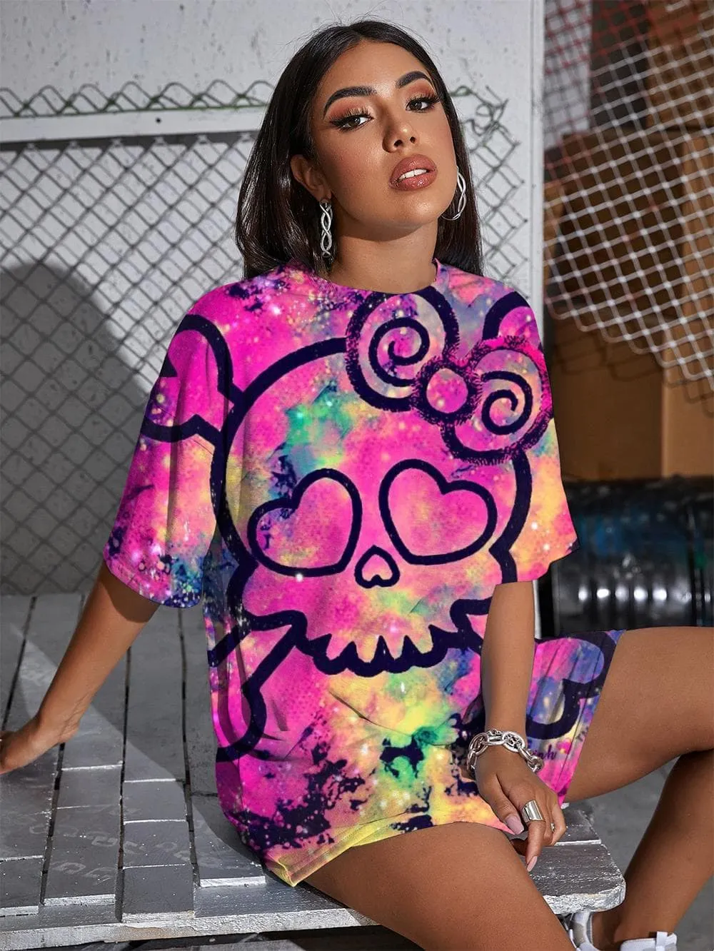 Skull T Shirt Women Skeleton Summer Kawaii Funny T shirts Colorful T-shirts 3d Graffiti Gothic