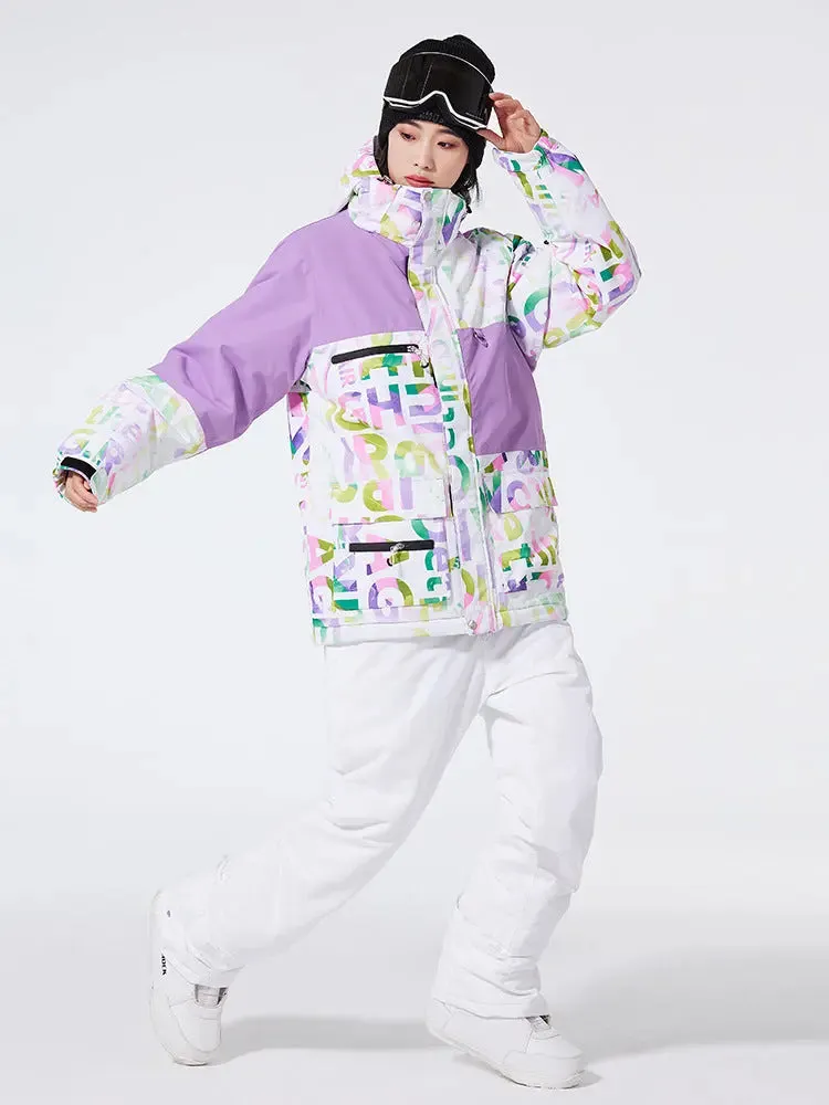 Unisex Patchwork Ski Snow Jacket & Bibs Outdoor Snowwear