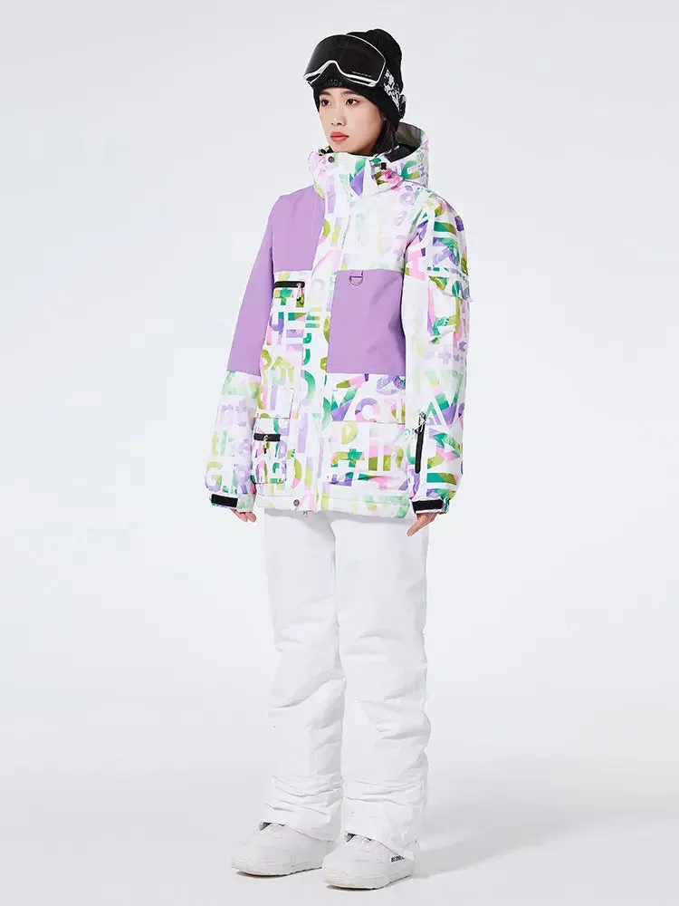 Unisex Patchwork Ski Snow Jacket & Bibs Outdoor Snowwear