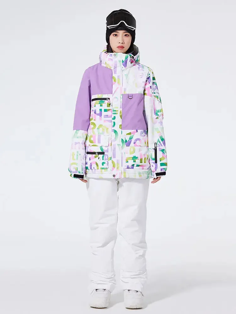 Unisex Patchwork Ski Snow Jacket & Bibs Outdoor Snowwear