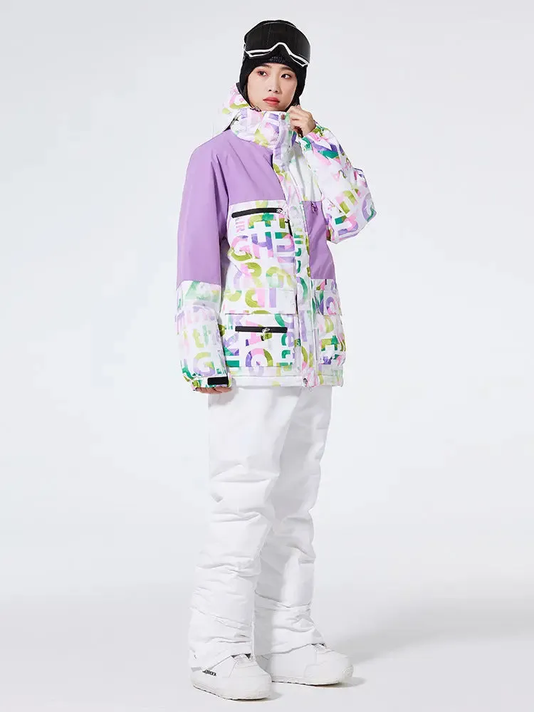 Unisex Patchwork Ski Snow Jacket & Bibs Outdoor Snowwear