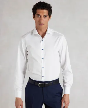 White Slim Fit Contrast Button Smart-Casual Shirt - Single Cuff