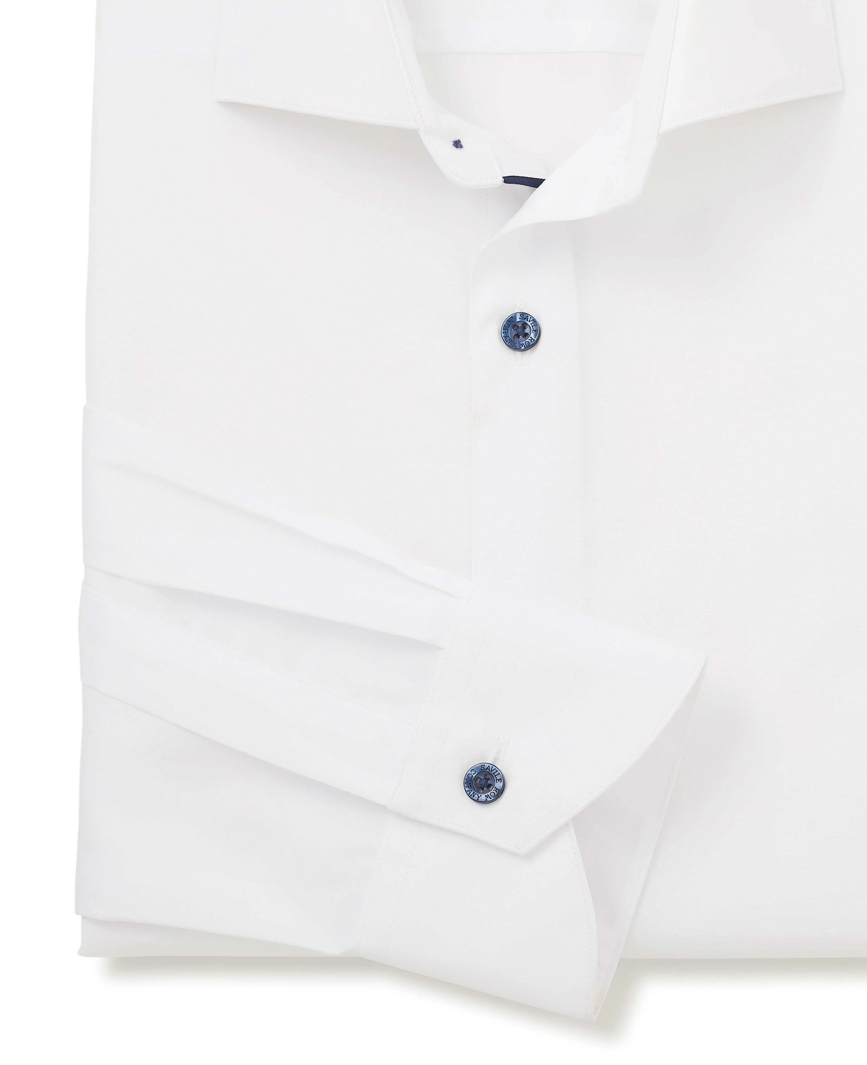 White Slim Fit Contrast Button Smart-Casual Shirt - Single Cuff