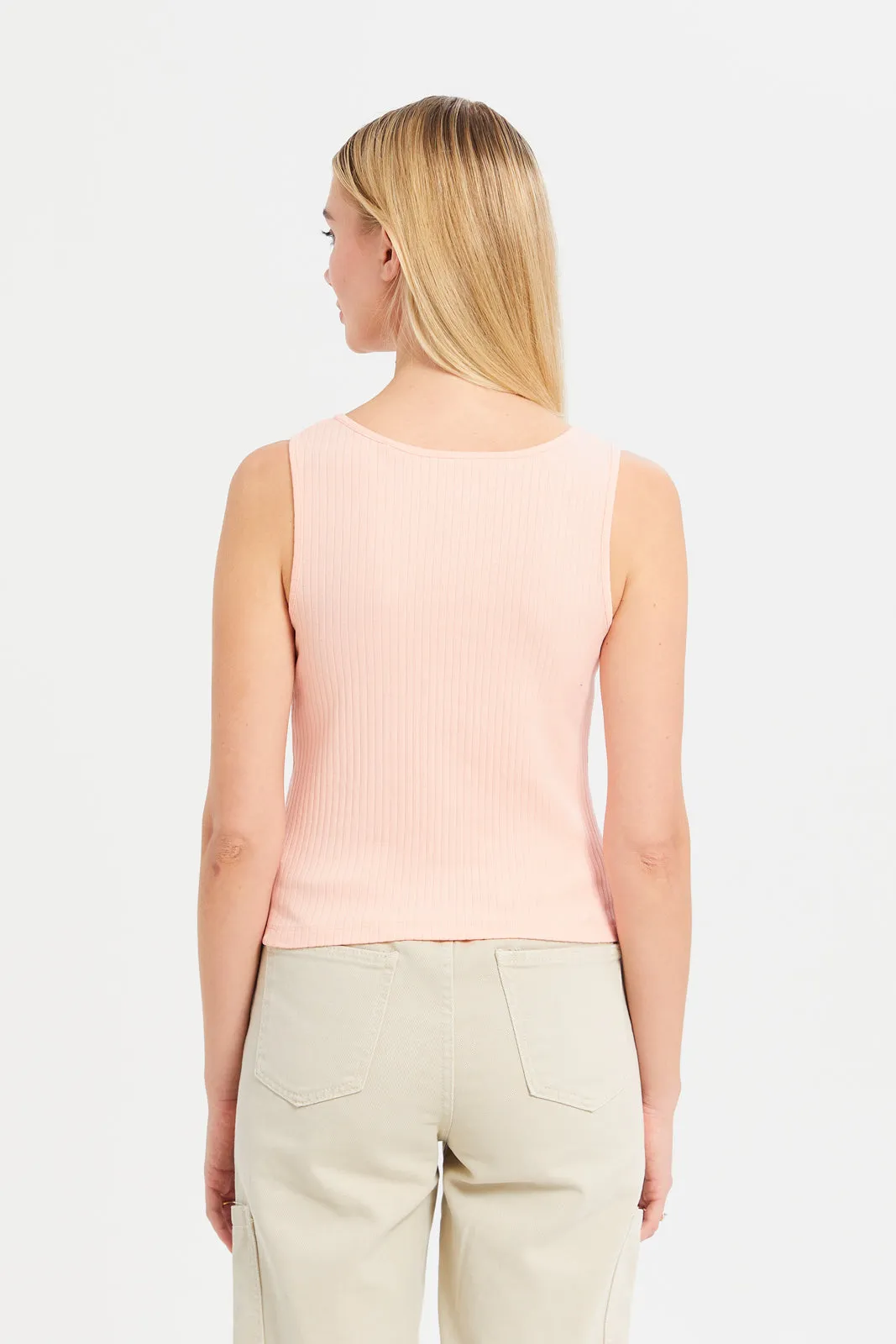 Women Apricot Ribbed Vest